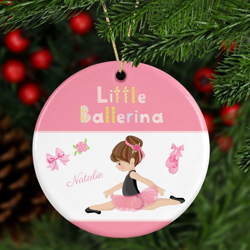 Little Ballerina Pink Ballet Girls Name Christmas Ceramic Ornament