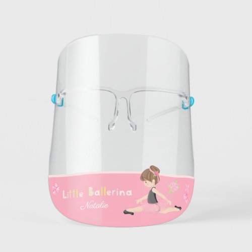 Little Ballerina Pink Ballet Girls Name Kids Face Shield