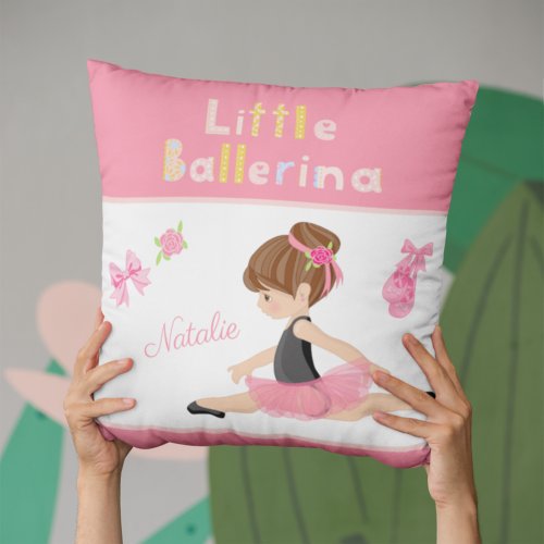 Little Ballerina Pink Ballet Girls Name Throw Pillow