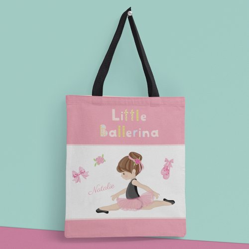 Little Ballerina Pink Ballet Girls Name Tote Bag