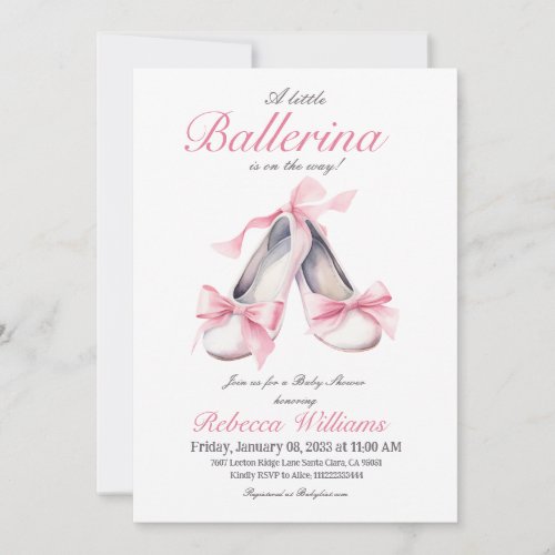 Little Ballerina Pink Bow Girl Baby Shower Invitation