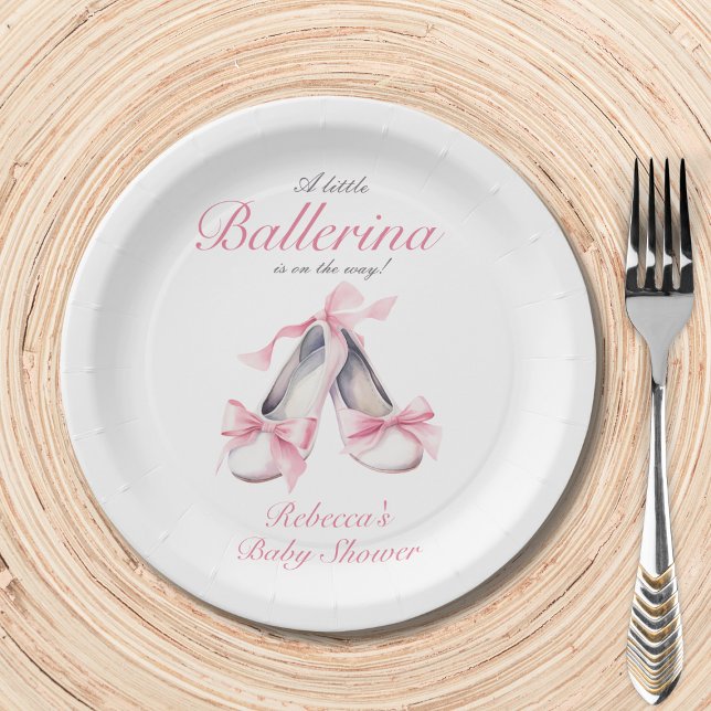 Little Ballerina Pink Bow Girl Baby Shower Paper Plates (Creator Uploaded)