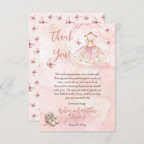 Little Ballerina Pink Girl Baby Shower Thank You Card