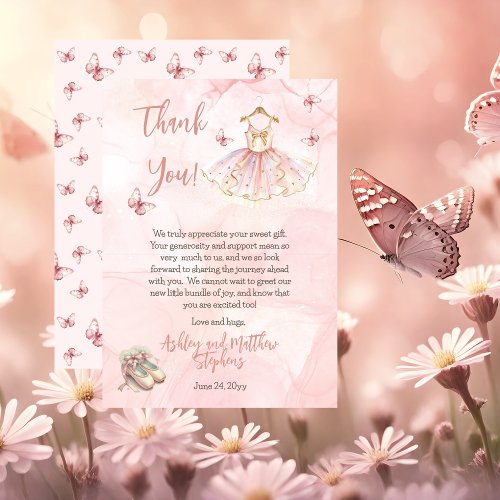 Little Ballerina Pink Girl Baby Shower Thank You Card