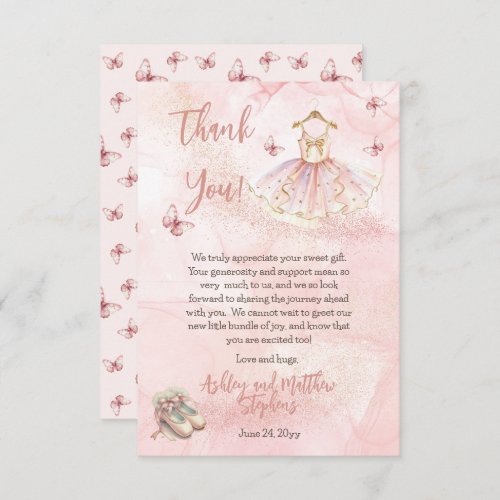 Little Ballerina Pink Girl Baby Shower Thank You Card