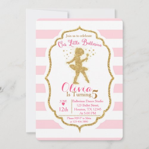 Little Ballerina Pink  Gold Invitation