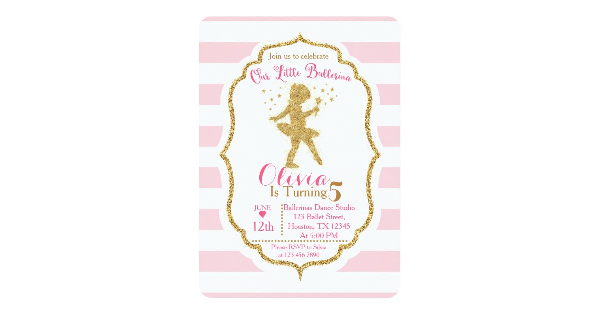 Little Ballerina Pink & Gold Invitation