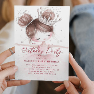 Little Ballerina with Crown Pink Birthday Party  Invitation
