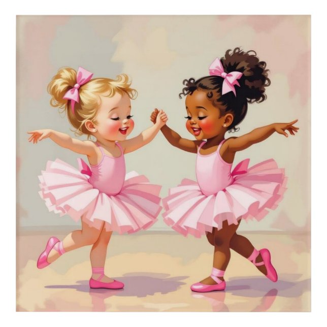 Little Ballerinas Dancing Cute Illustration Acrylic Print (Front)