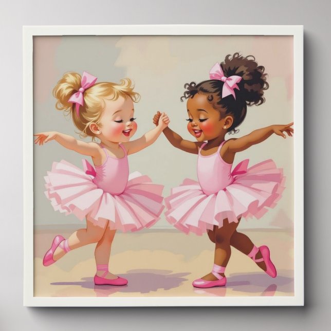 Little Ballerinas Dancing Cute Illustration Peel And Stick Photo Tile (Front Set)