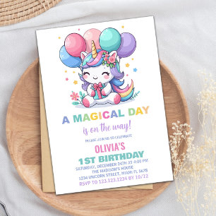 Little Ballons Unicorn Birthday Invitations