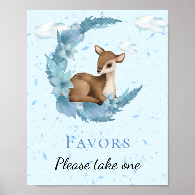 Little Bambi Blue Flowers Clouds Dust Favors Sign (Front)