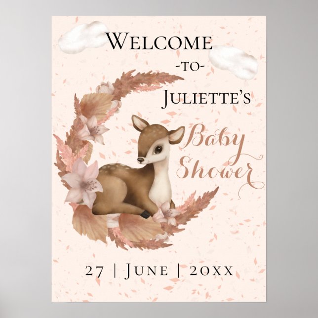 Little Bambi Flowers moon dust Baby Shower Welcome Poster (Front)