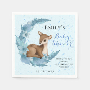 Little Bambi & Half-moon Flowers Blue Baby Shower Napkins