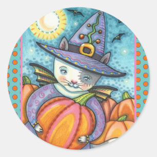 LITTLE BAT CAT KITTEN, CUTE & COLORFUL CLASSIC ROUND STICKER