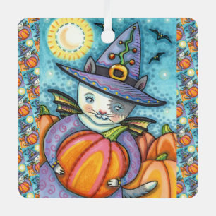 LITTLE BAT CAT KITTEN, CUTE & COLORFUL HALLOWEEN METAL ORNAMENT