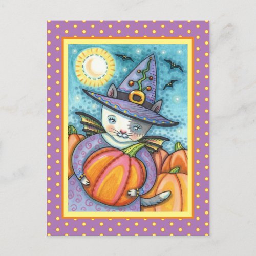 LITTLE BAT CAT KITTEN CUTE  COLORFUL HOLIDAY POSTCARD