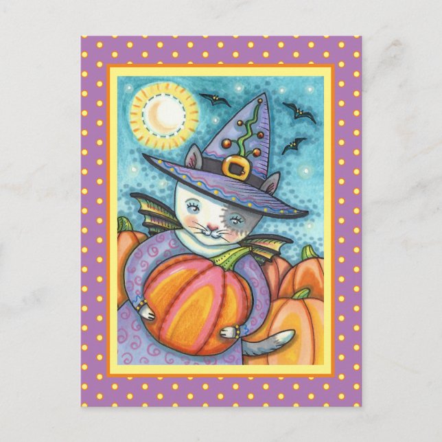 LITTLE BAT CAT KITTEN, CUTE & COLORFUL HOLIDAY POSTCARD (Front)