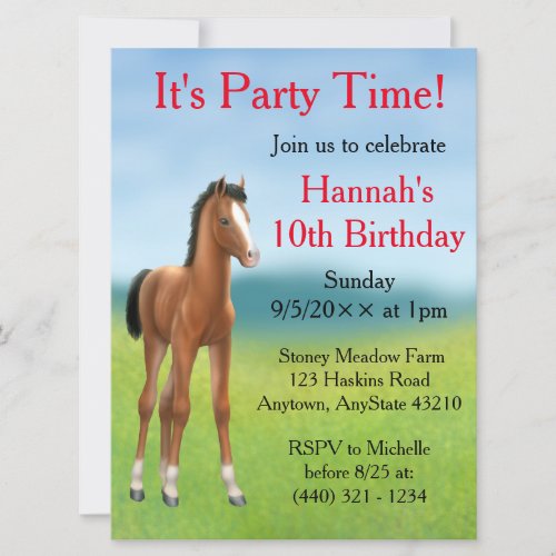 Little Bay Horse Colt Birthday Party Invitation