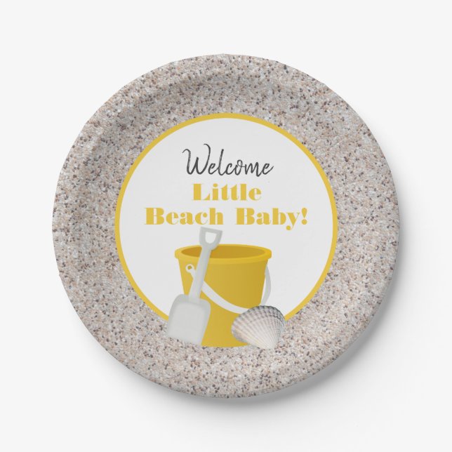 Little Beach Baby Shovel and Pail Baby Shower Paper Plates (Front)