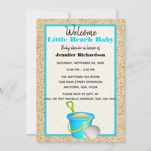 Little Beach Baby Teal Sand Pail Baby Shower Invitation