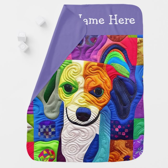 Little Beagle Puppy Quilt Like Design Baby Blanket (In Situ)