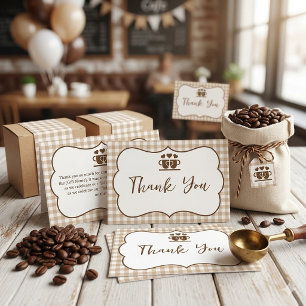 Little Bean Coffee Cup  - Brown Gingham Thank You Card