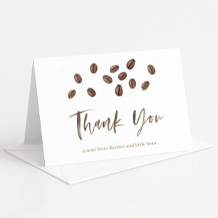 Little Bean Is Brewing Coffee Theme Baby Shower Letterpress Thank You Card