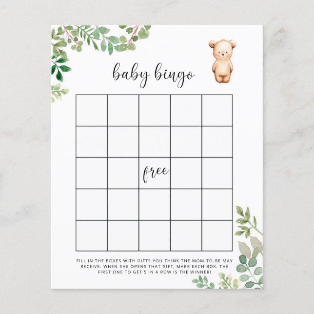 Little bear Baby shower bingo game (Front)