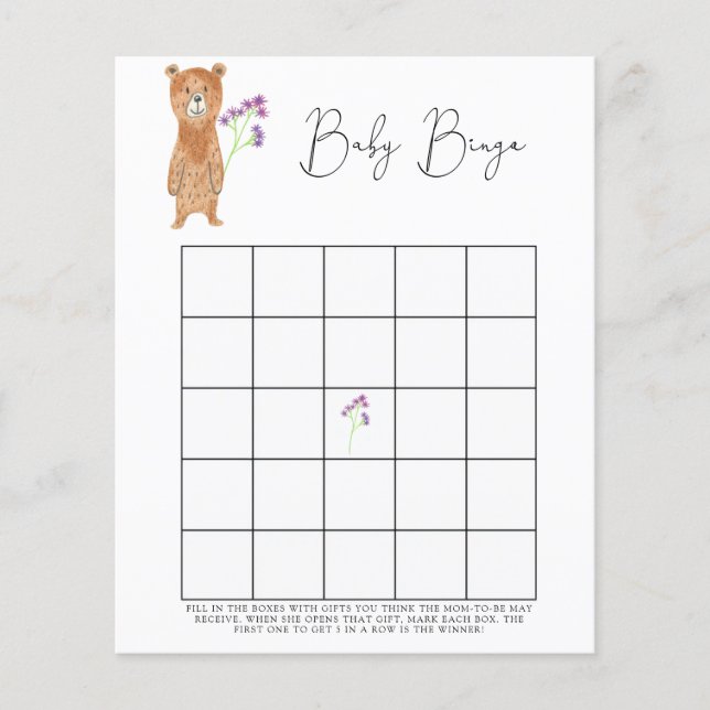 Little Bear - Baby shower bingo game (Front)
