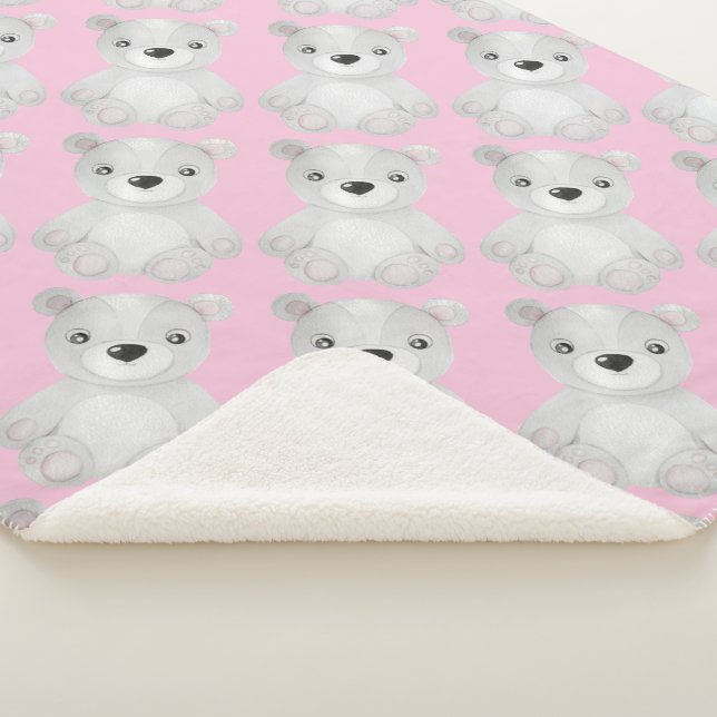 Little Bear Baby Shower Birthday Girl Pink Sherpa Blanket (3/4)