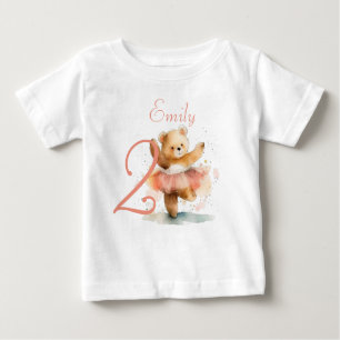 Little bear ballerina watercolor pink Birthday Baby T-Shirt