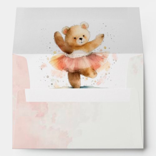 Little bear ballerina watercolor pink Birthday Envelope