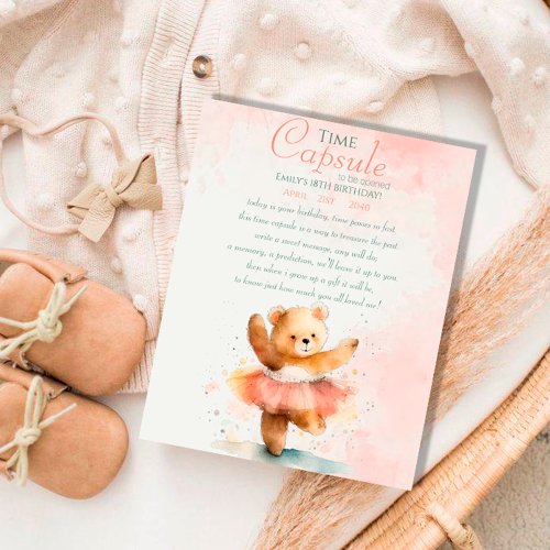 Little bear ballerina watercolor pink Birthday Photo Print