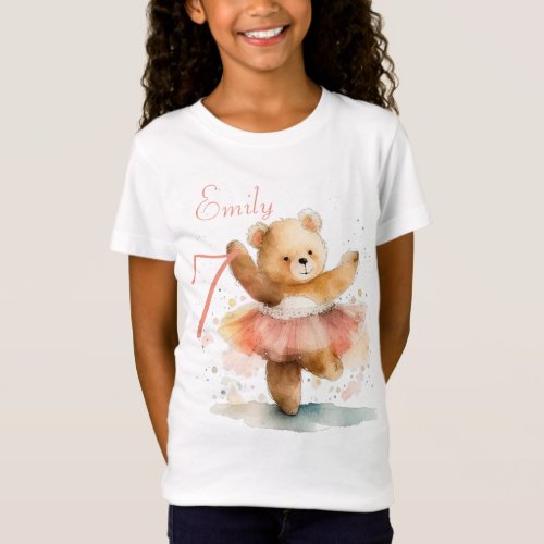 Little bear ballerina watercolor pink Birthday  T_Shirt
