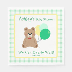 Little Bear + Balloons Gender Neutral Baby Shower Napkins