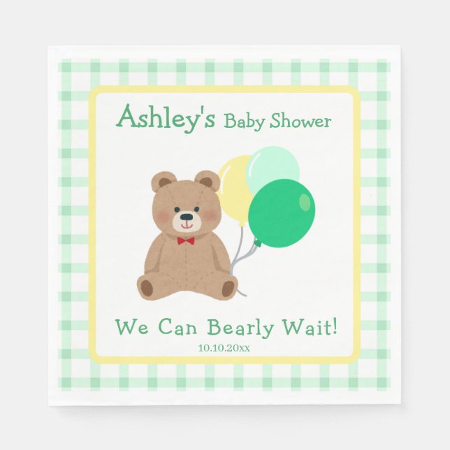 Little Bear + Balloons Gender Neutral Baby Shower Napkins (Front)