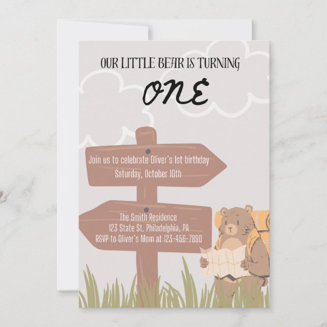 Little Bear Birthday Invitation (Front)
