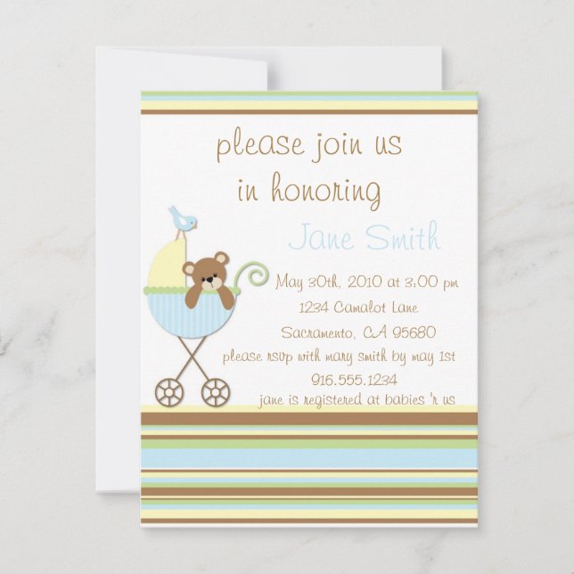Little Bear Blue Baby Shower Invitation (Front)