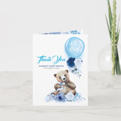 Little Bear Blue Floral Baby Shower Thank You