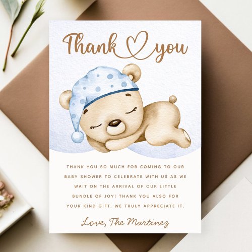 Little bear boy baby shower thank you card