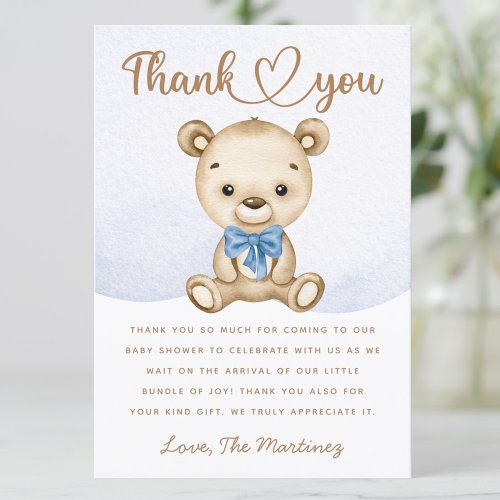 Little bear boy baby shower thank you card