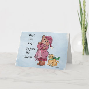 Little Bear Caricature Gives a Hug From the Heart Holiday Card