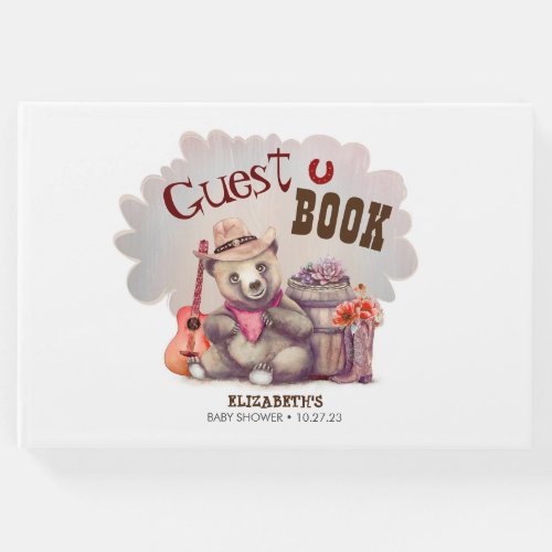 Little Bear Cowboy Cute Baby Shower Guest Book