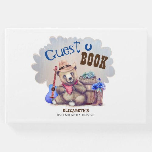 Little Bear Cowboy Cute Baby Shower Guest Book