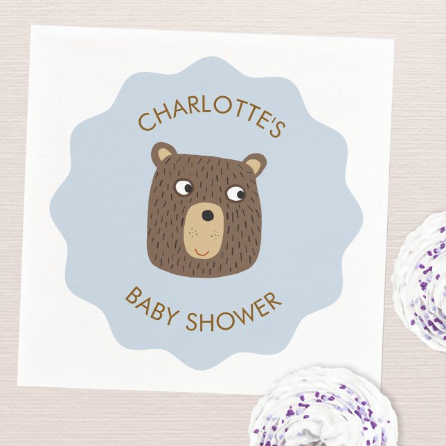 Little Bear Cub Baby Shower Personalized Napkins (Adorable little teddy bear cub personalized baby shower party paper napkins)