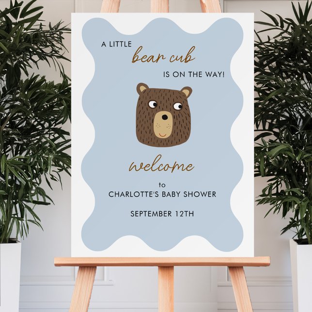 Little Bear Cub Baby Shower Welcome Sign (Little bear cub personalized baby shower welcome sign)