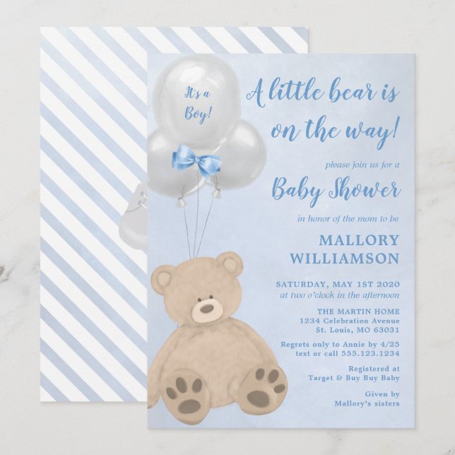 Little Bear Cub Boy Baby Shower Invitation (Front/Back)