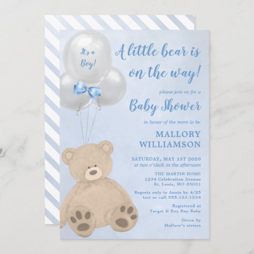 Little Bear Cub Boy Baby Shower Invitation