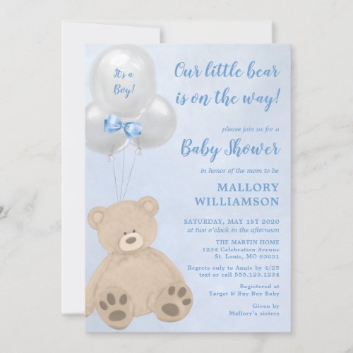 Little Bear Cub Boy Baby Shower Invitation